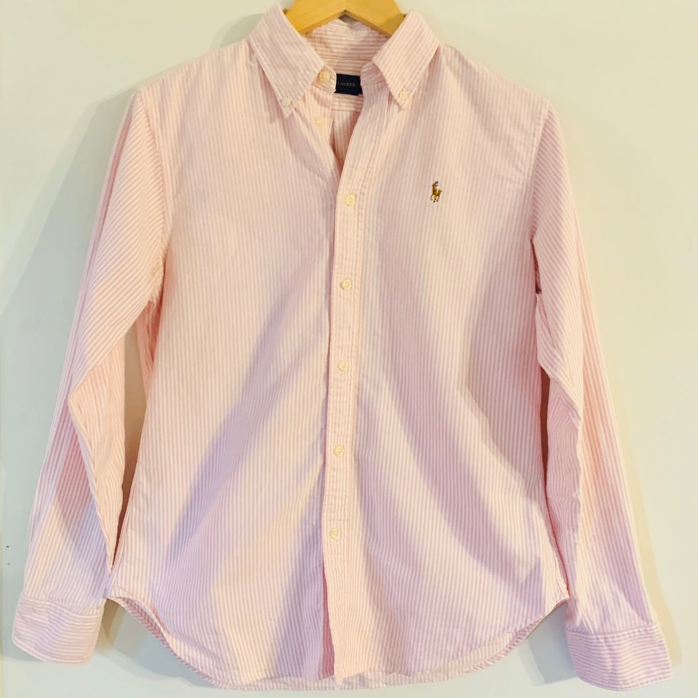 EUC Pink Stripe Ralph Lauren Oxford Button Down
